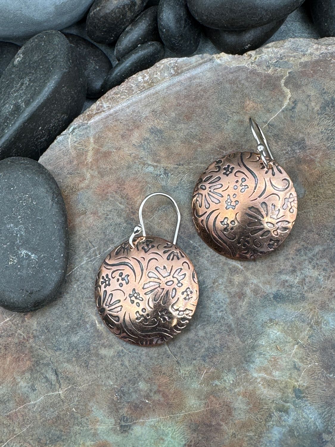 Round Copper Earrings Daisy Circle Copper Earrings