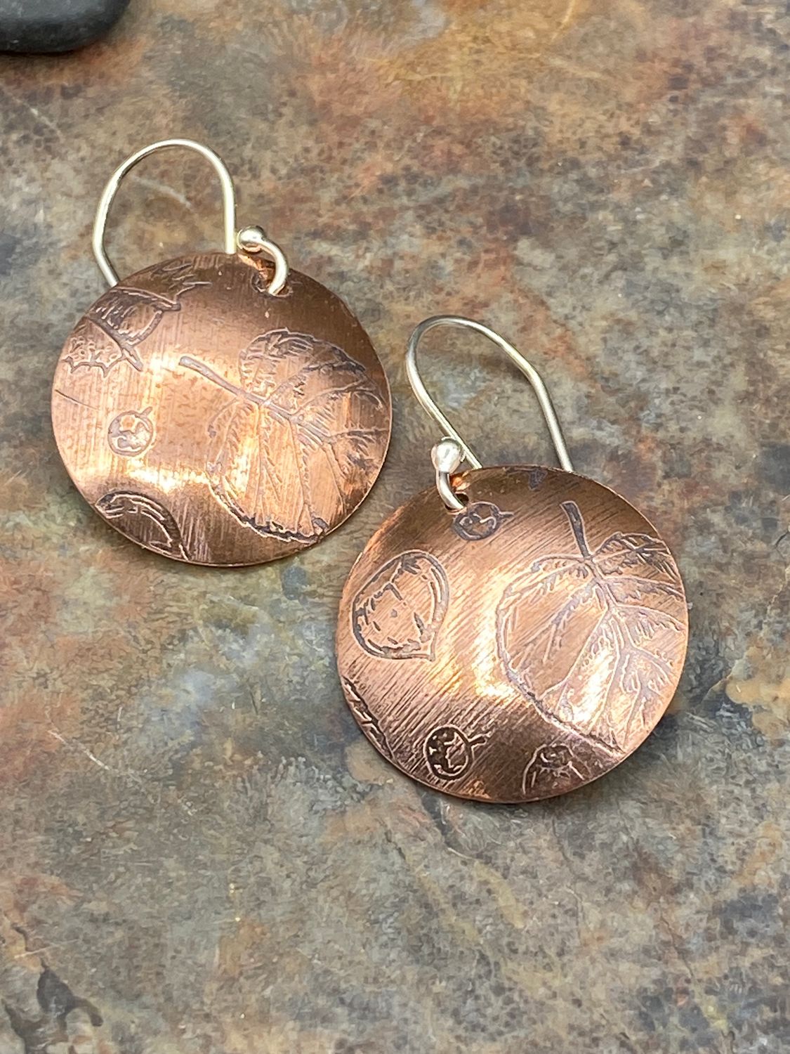 Round Copper Earrings Leaves Leaf Circle Copper Earrings