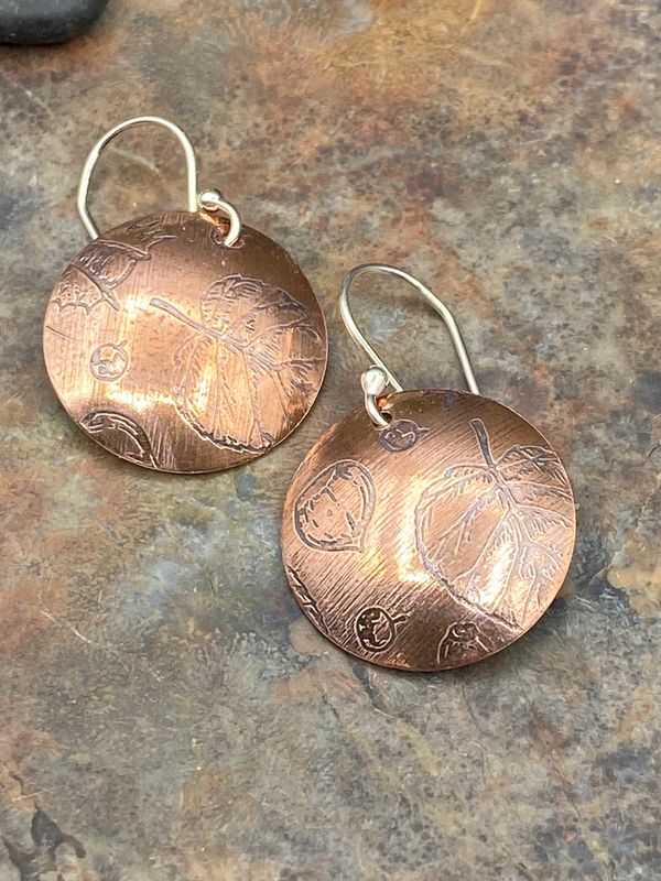 Round Copper Earrings Leaves Leaf Circle Copper Earrings