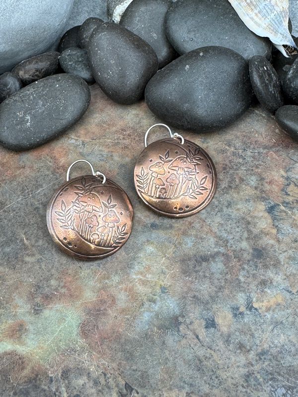 Round Mushroom Moon Copper Earrings