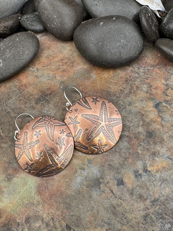 Round Starfish Copper Earrings