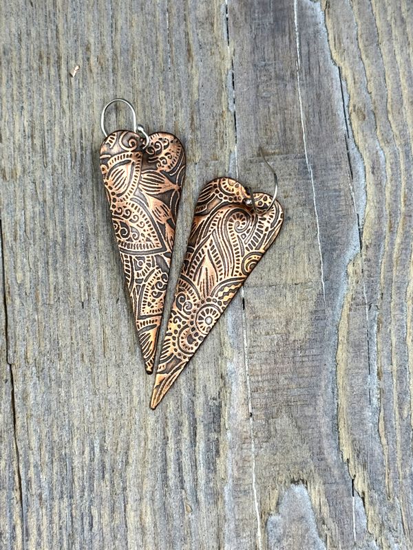 Handmade Copper Heart Dangle Earrings