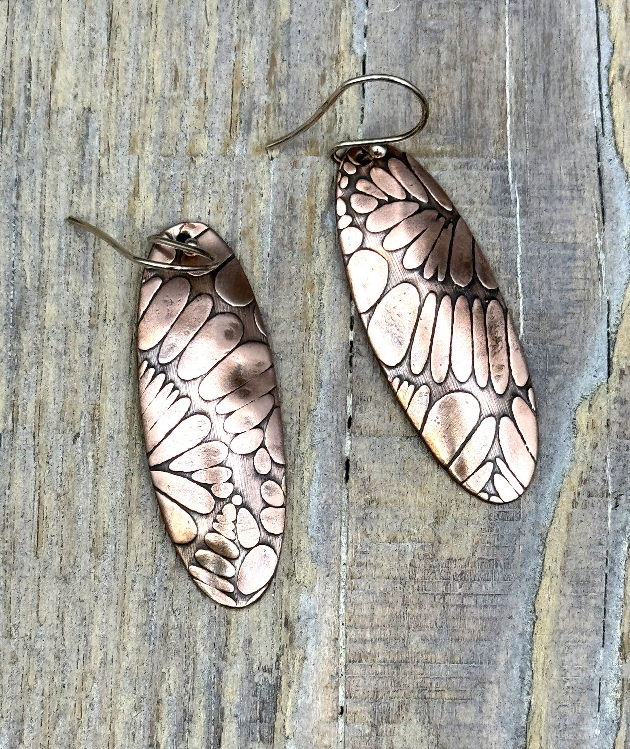 Patterned Copper Oval Earrings