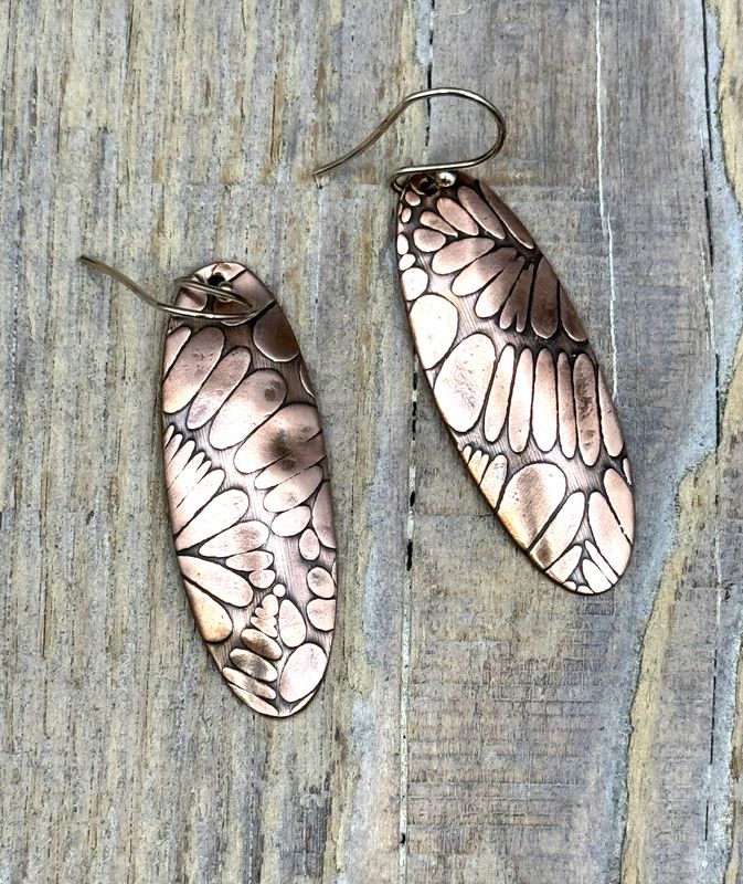 Patterned Copper Oval Earrings