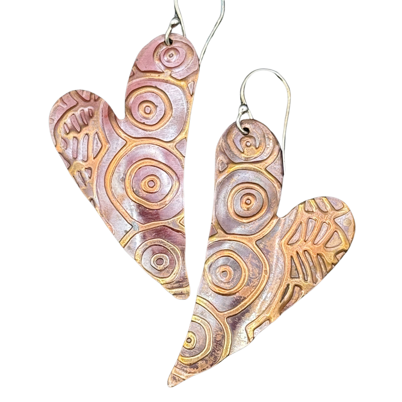 Bohemian Zenangle Copper Heart Earrings - Organic Dangle