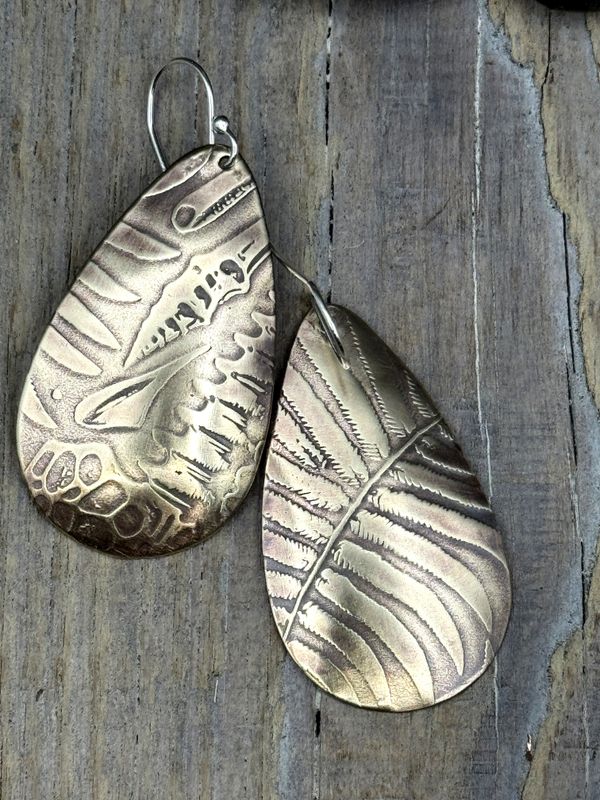 Handmade NuGold Earrings with Torch Patina – Boho Shabby Chic Dangle Earrings on Sterling Silver Ear Wires