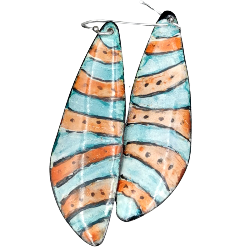 Stripped Handdrawn Enamel Teardrop Dangle Earrings