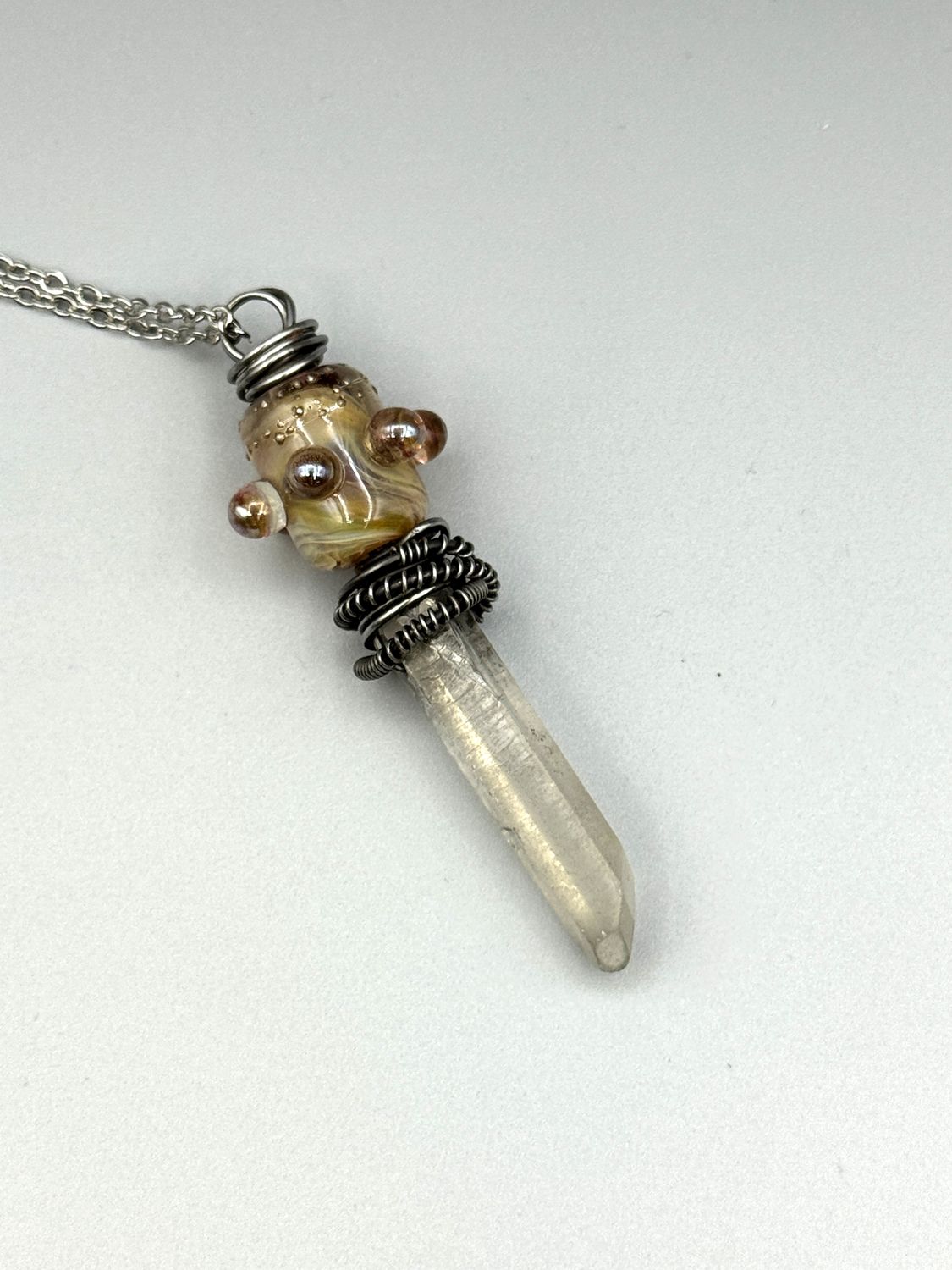 Raw Natural Clear Quartz Crystal with Lampwork Bead