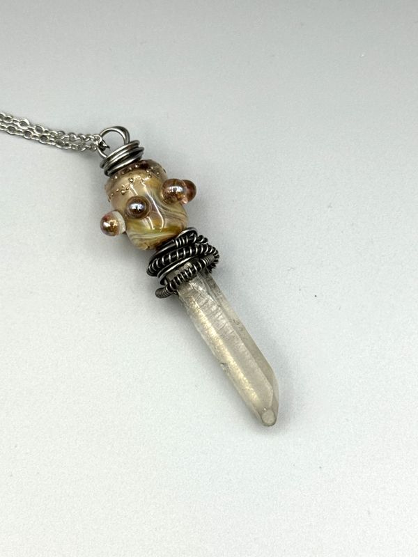 Raw Natural Clear Quartz Crystal with Lampwork Bead