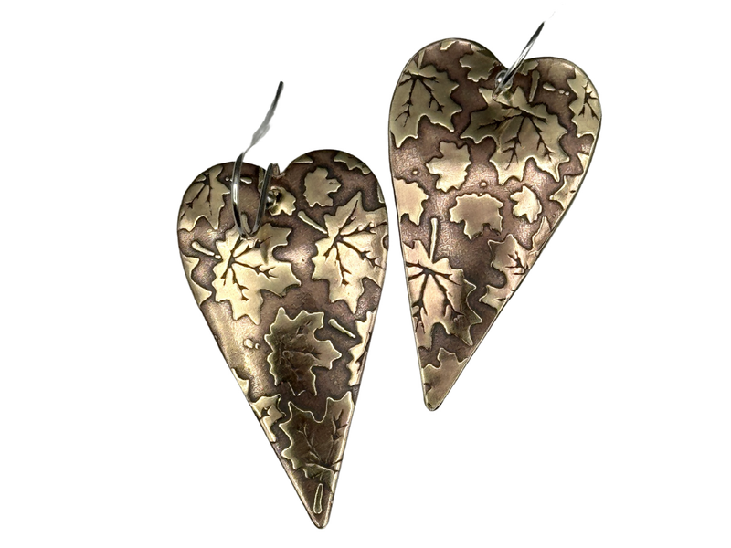 Maple Leaf Heart Earrings Jewelers Brass Earrings Dangle Earrings Canadian Maple Leaf Canadian Made