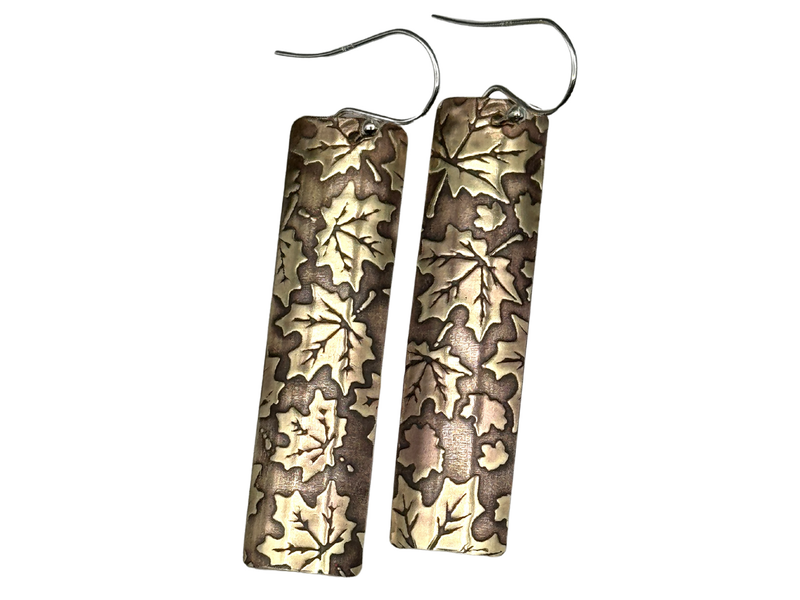 Maple Leaf Rectangle Earrings Jewelers Brass Earrings Dangle Earrings Canadian Maple Leaf Canadian Made