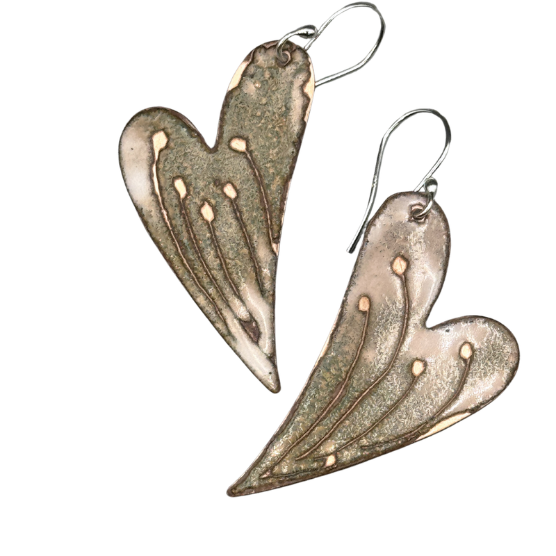 Curved Heart Sgraffito Enamel Earrings Womans Jewelry