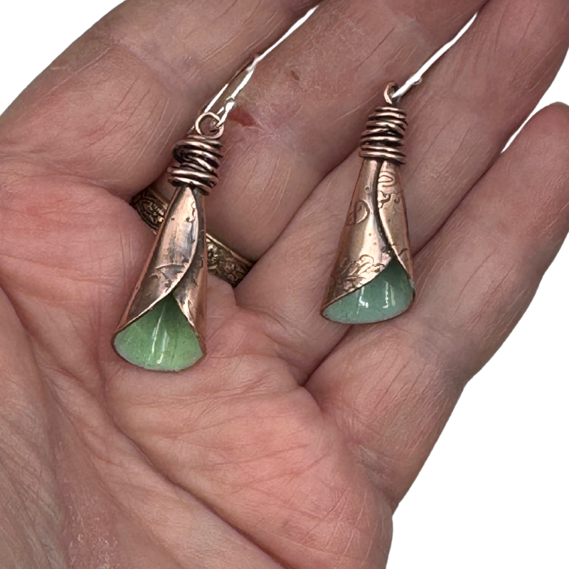 Handmade Copper Calla Lily Earrings – Robins Egg Blue Enamel Floral Dangles