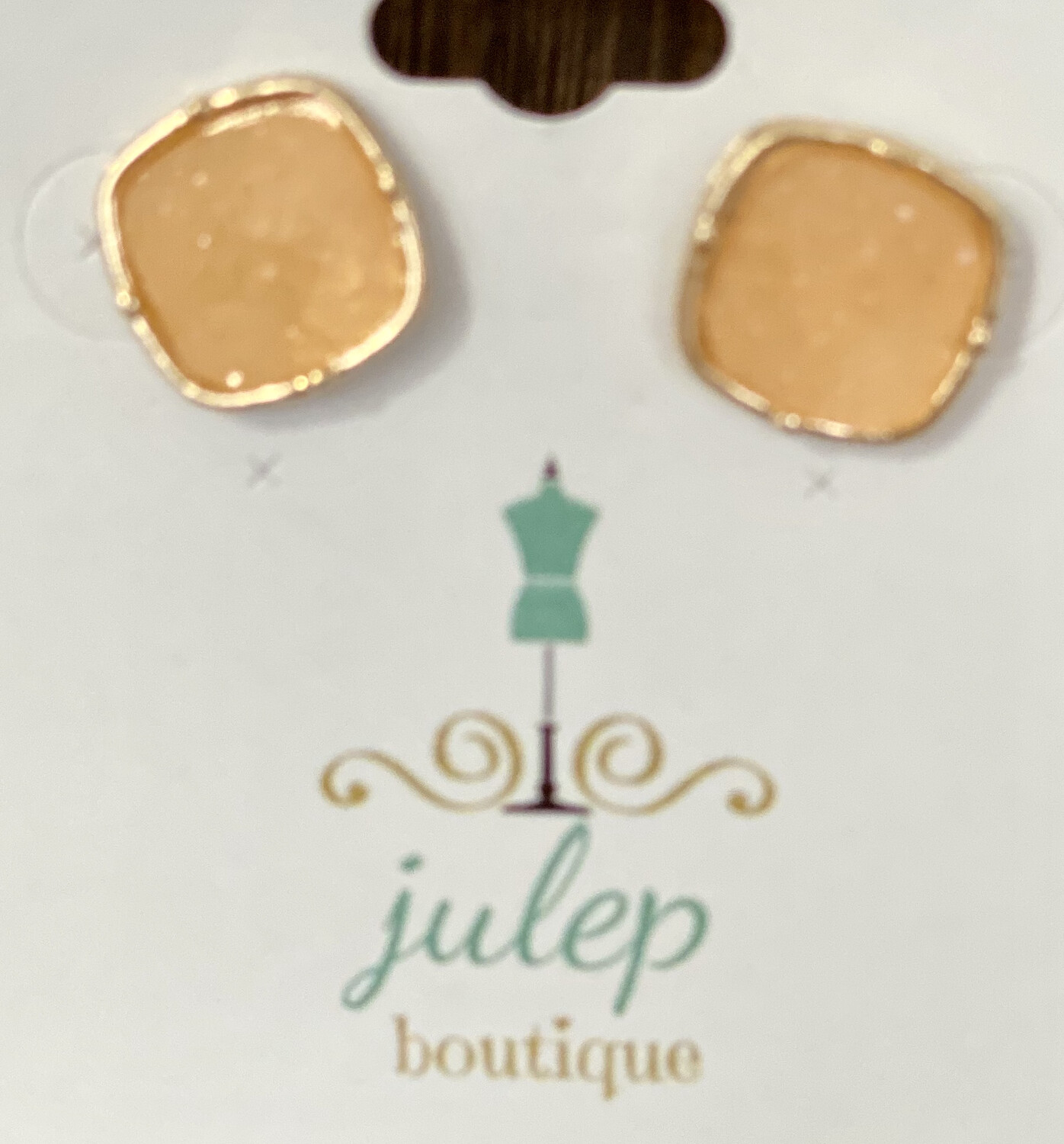 Earring Square Druzy Canteloupe