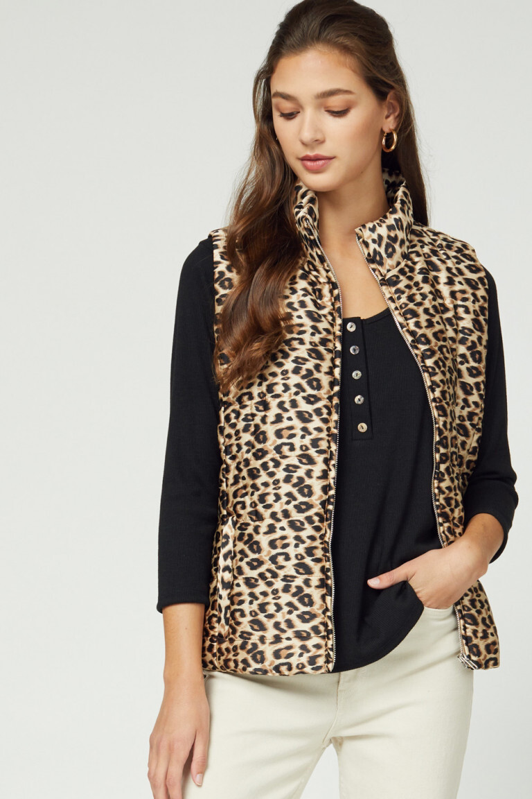 Leopard Print Puffer Vest