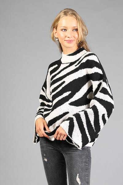 Sweater Black/Cream Zebra Bell Sleeve