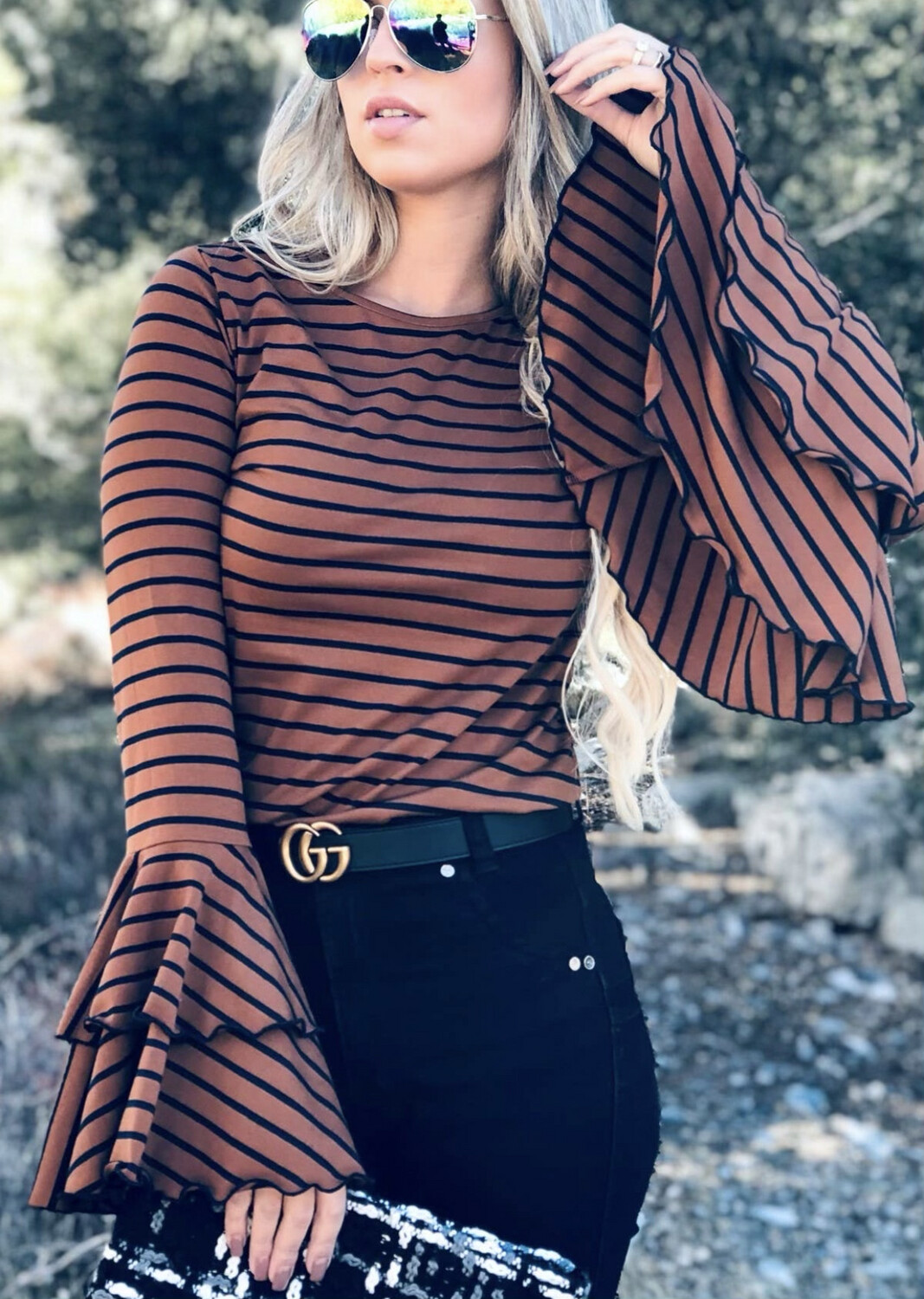 Brown Bell striped top