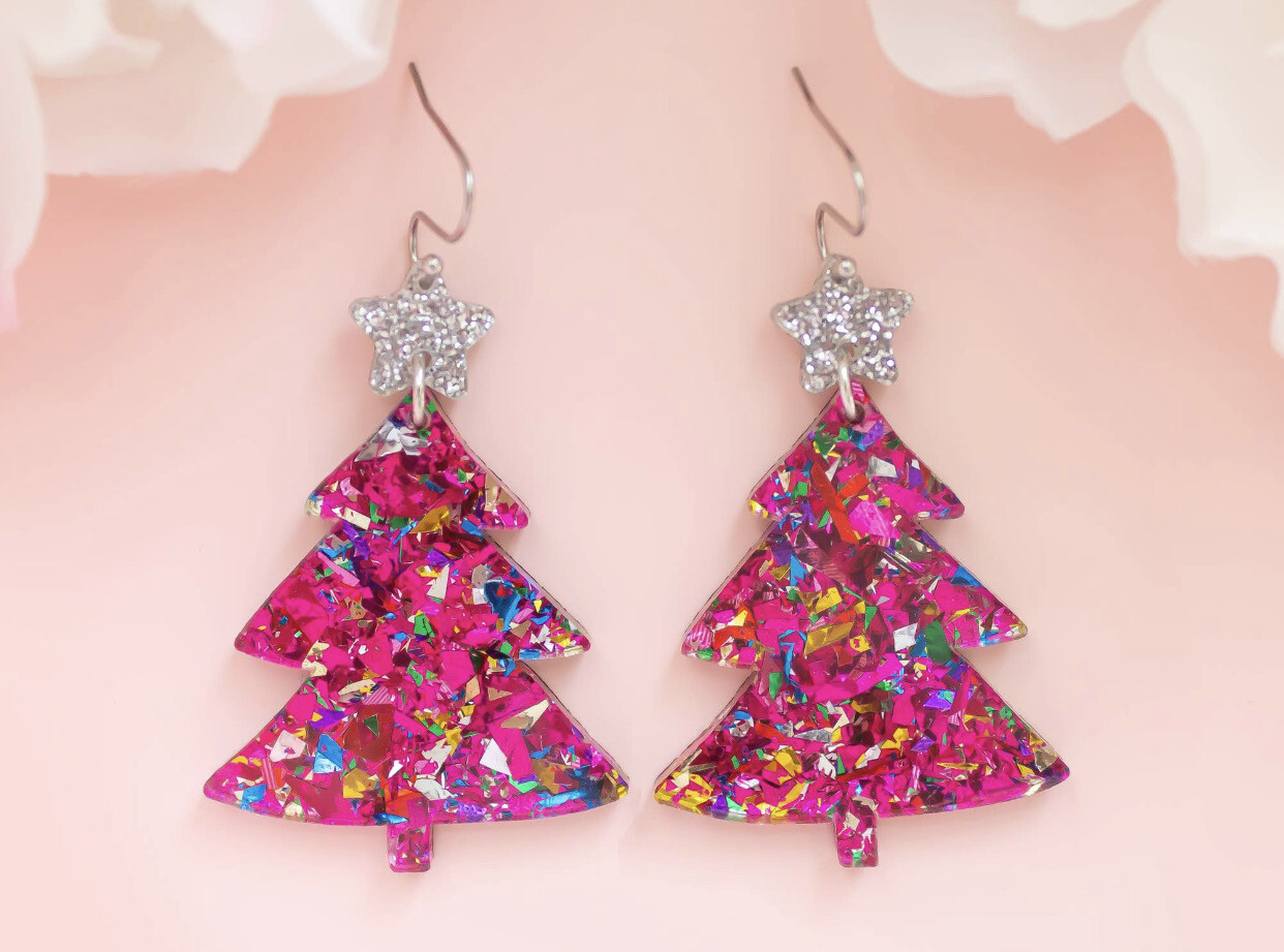 Christmas tree pink earring 
