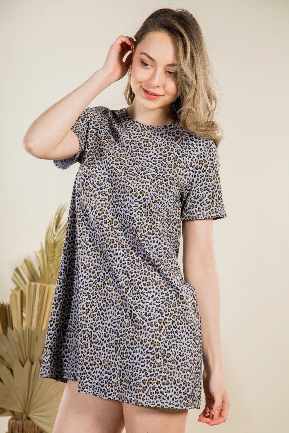 Grey Leopard Tshirt Swing Dress