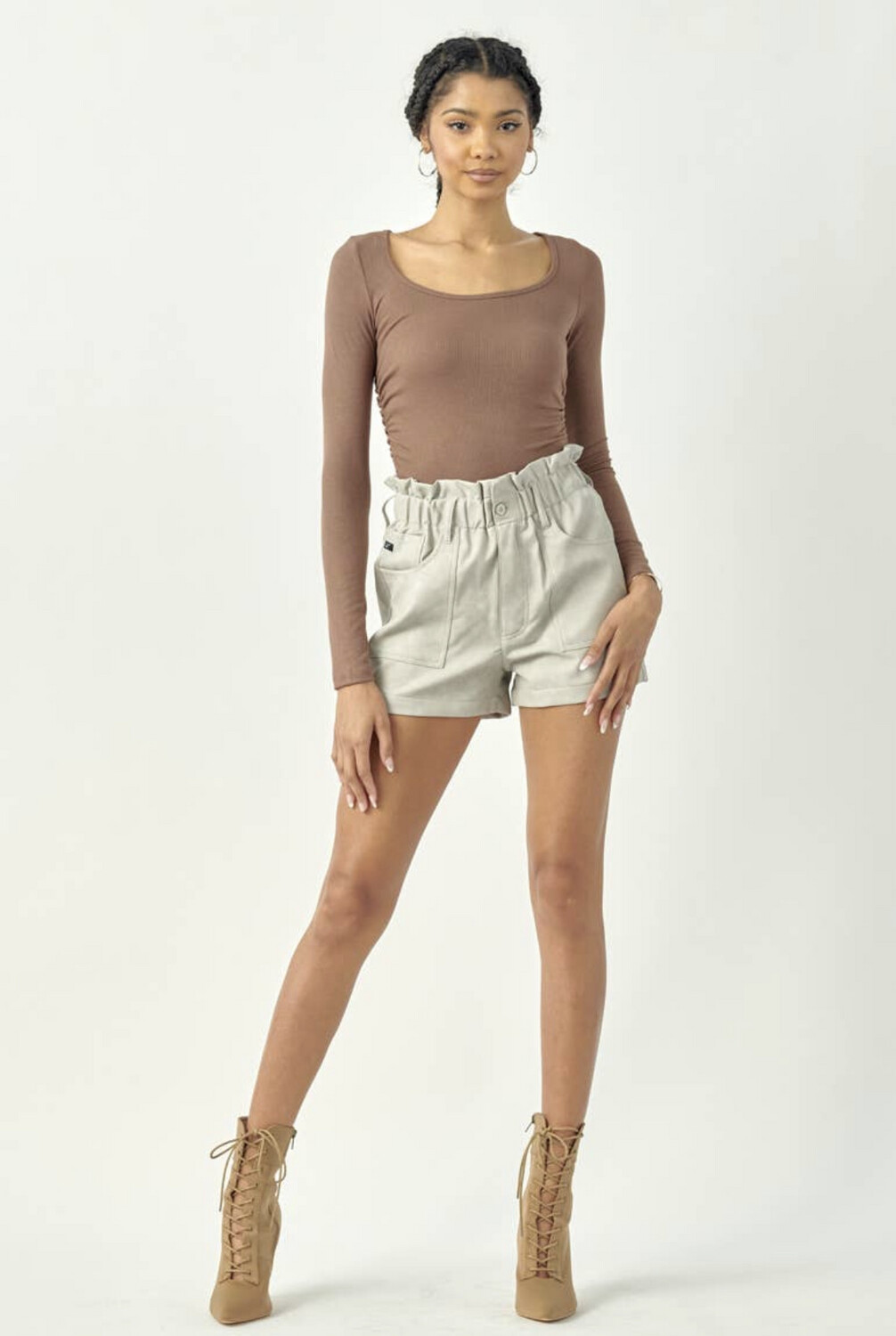 Feel Good Faux Leather Taupe Short