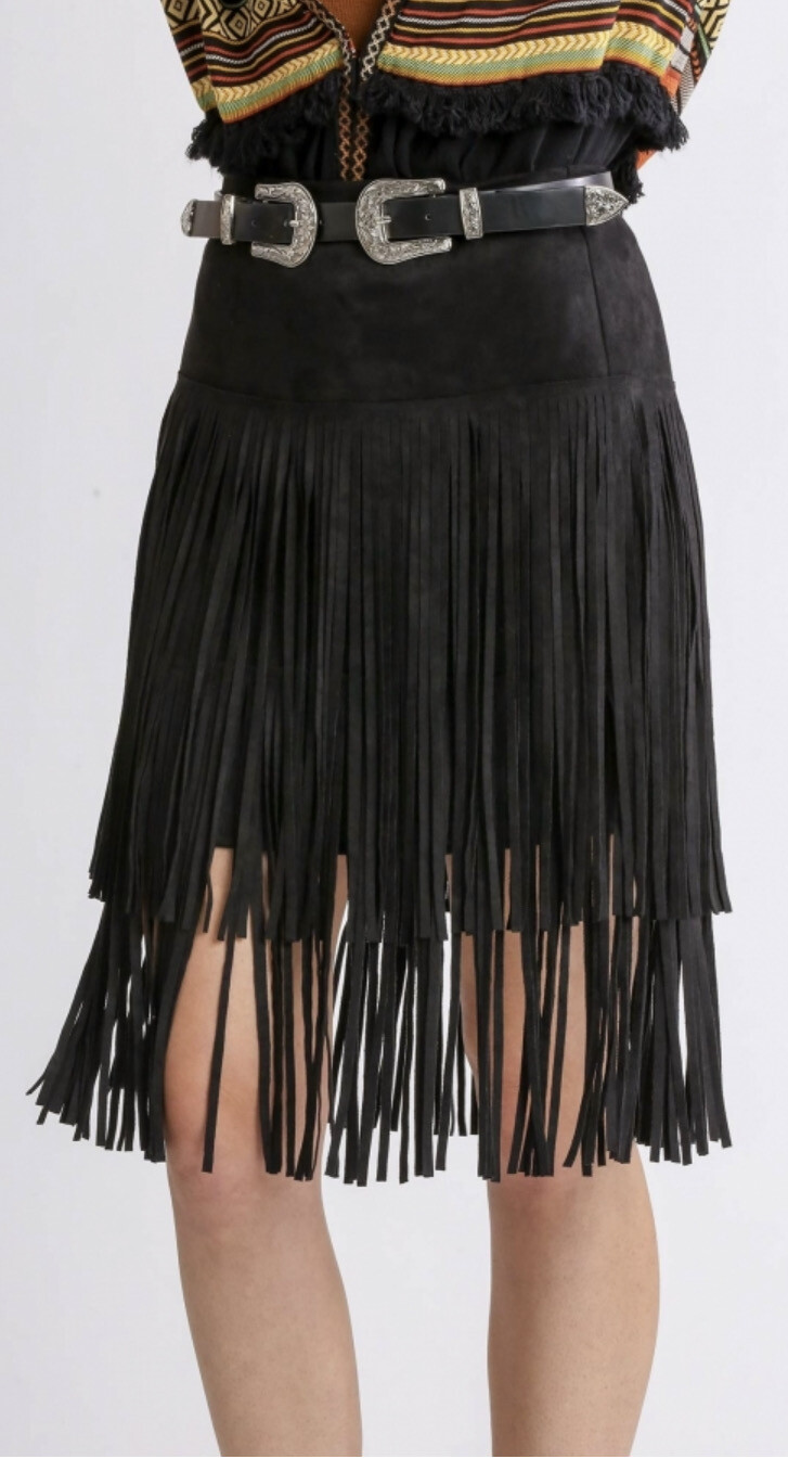 Feeling Fringy Faux Suede Skirt