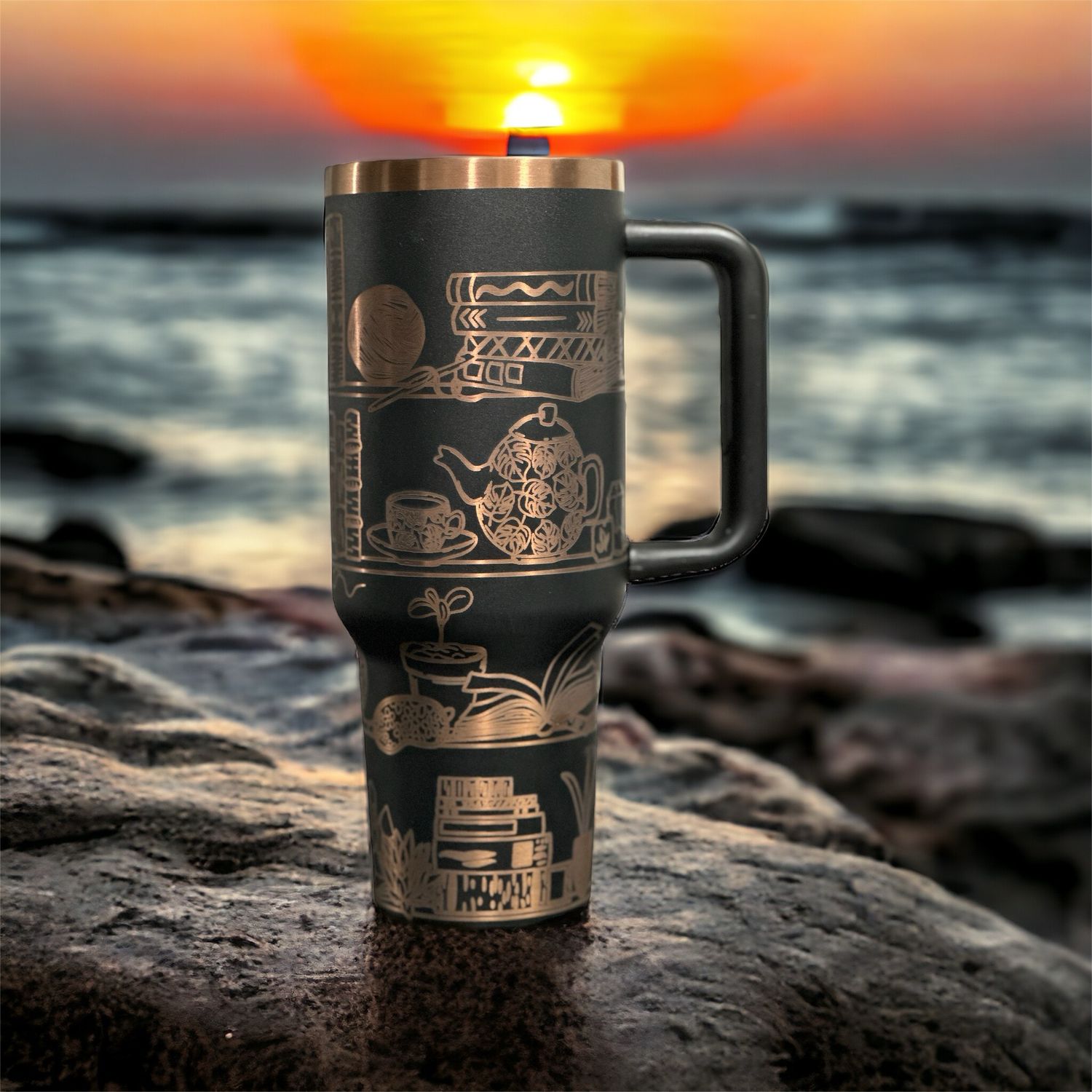 Laser Tumbler Tea and Books