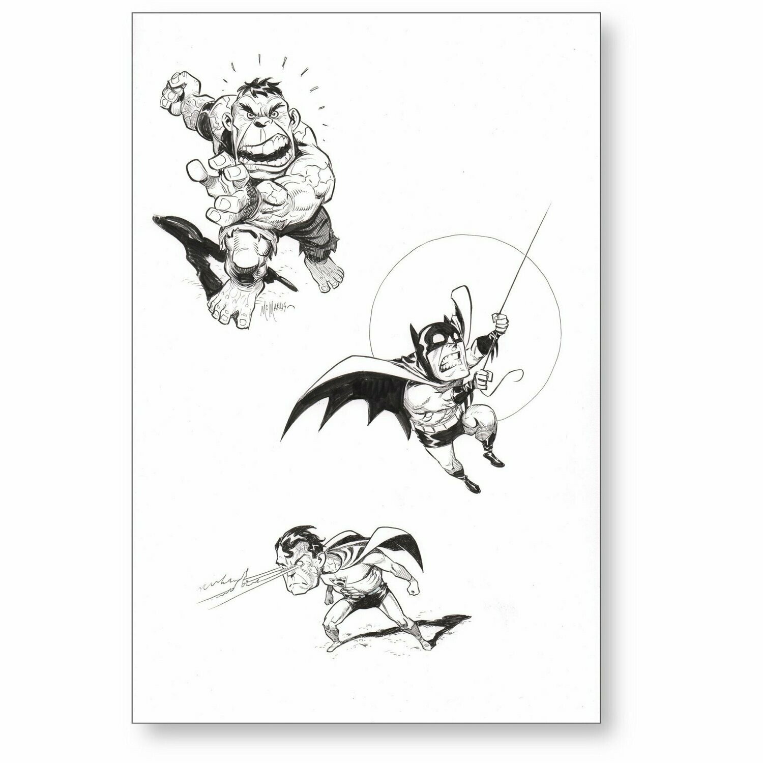 Hulk, Batman & Superman - 11x17 Ink on bristol board
