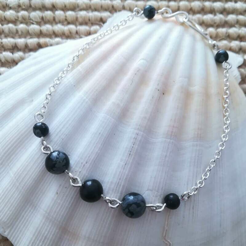 Bracelet fin obsidienne neige