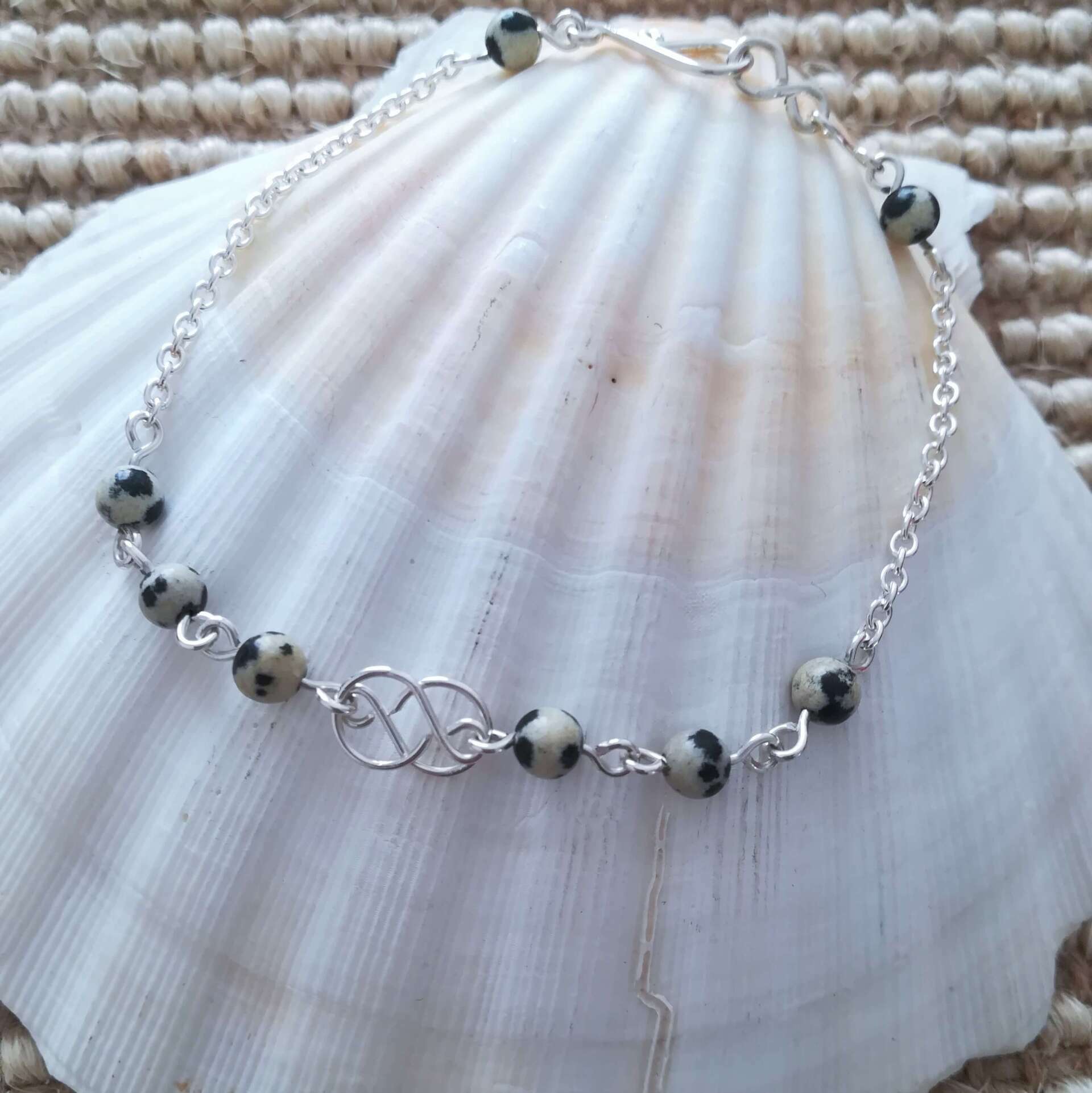 Bracelet jaspe dalmatien en argent