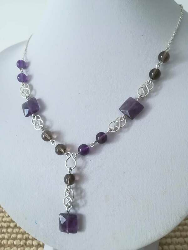 Collier amethyste et quartz fume en argent