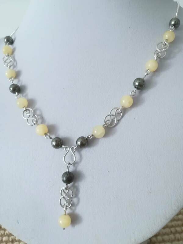 Collier aragonite et pyrite en argent