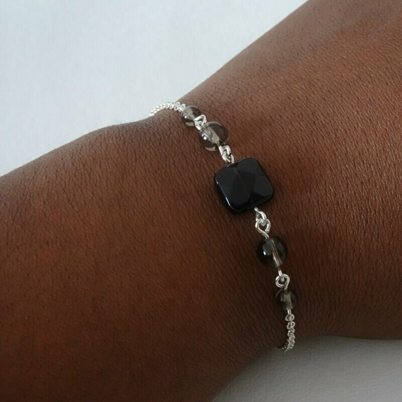 Bracelet quartz fume en argent