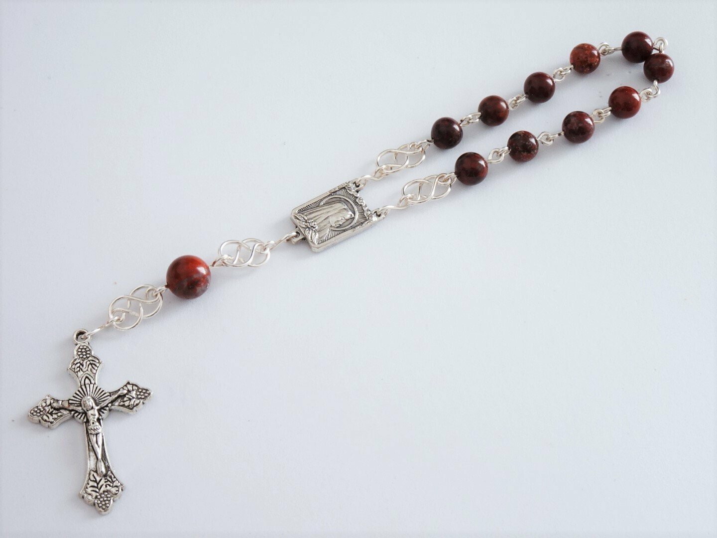 Chapelet dizainier jaspe breschia en argent