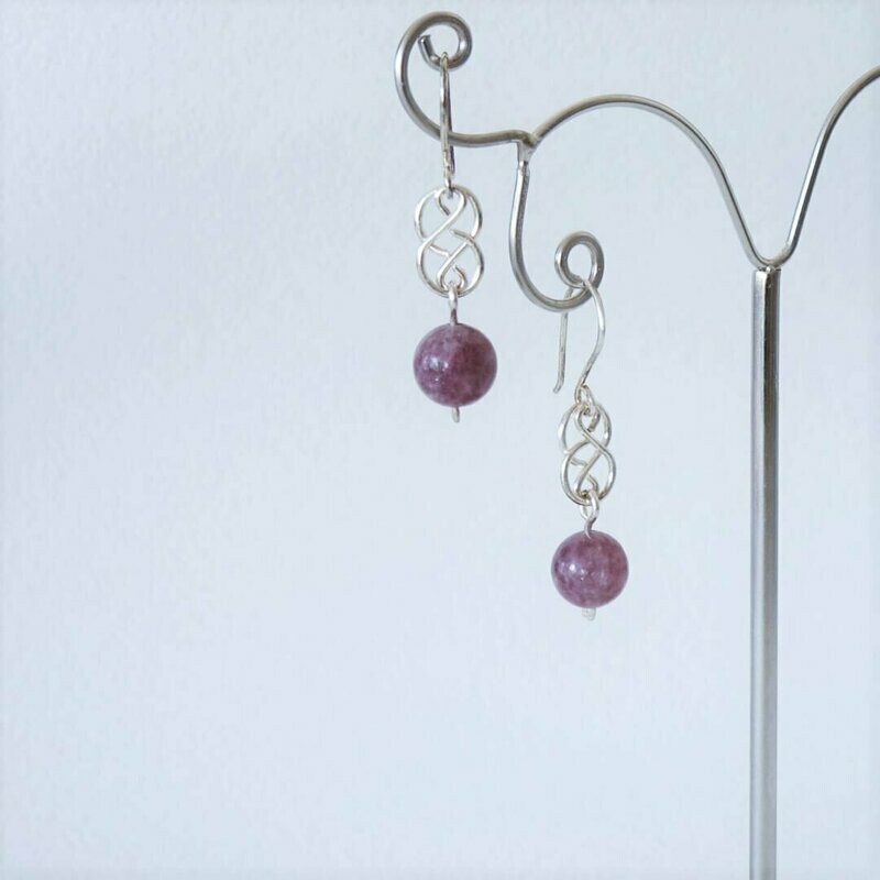 Boucles d oreilles lepidolite en argent
