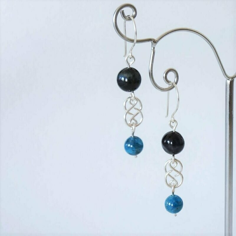 Boucles d oreilles apatite bleue et oeil de faucon en argent