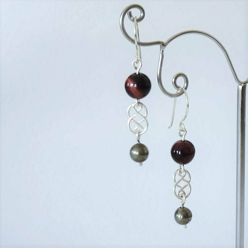 Boucles d oreilles oeil de taureau et pyrite en argent