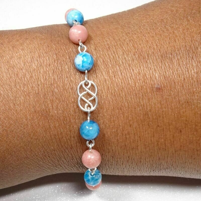 Bracelet apatite bleue et thulite en argent