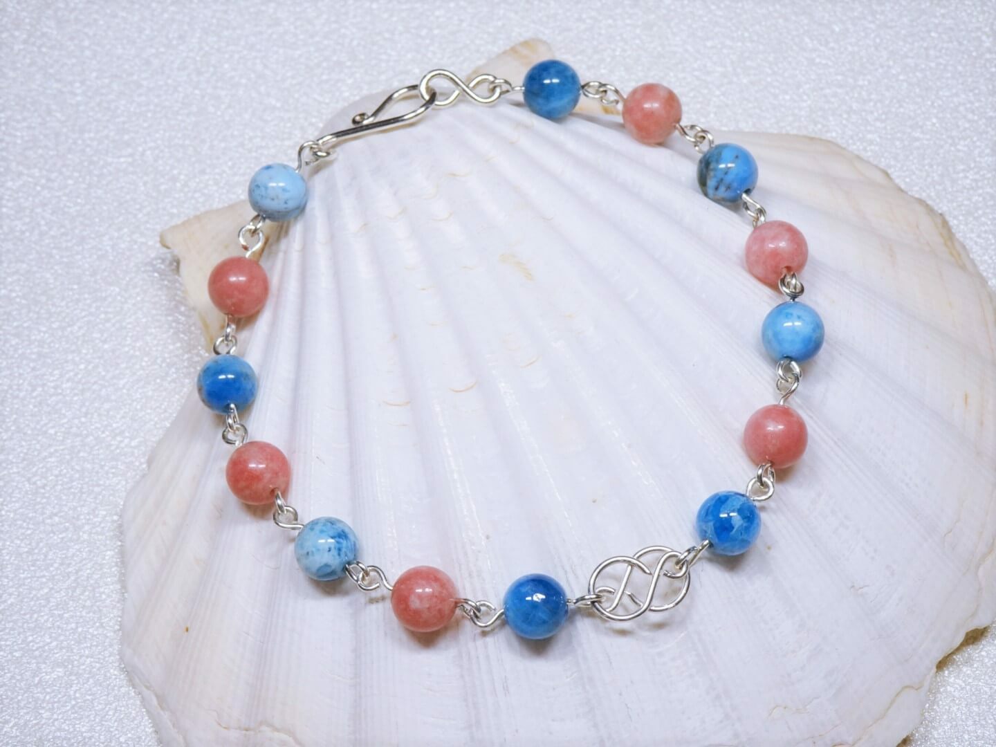 Bracelet apatite bleue et thulite en argent