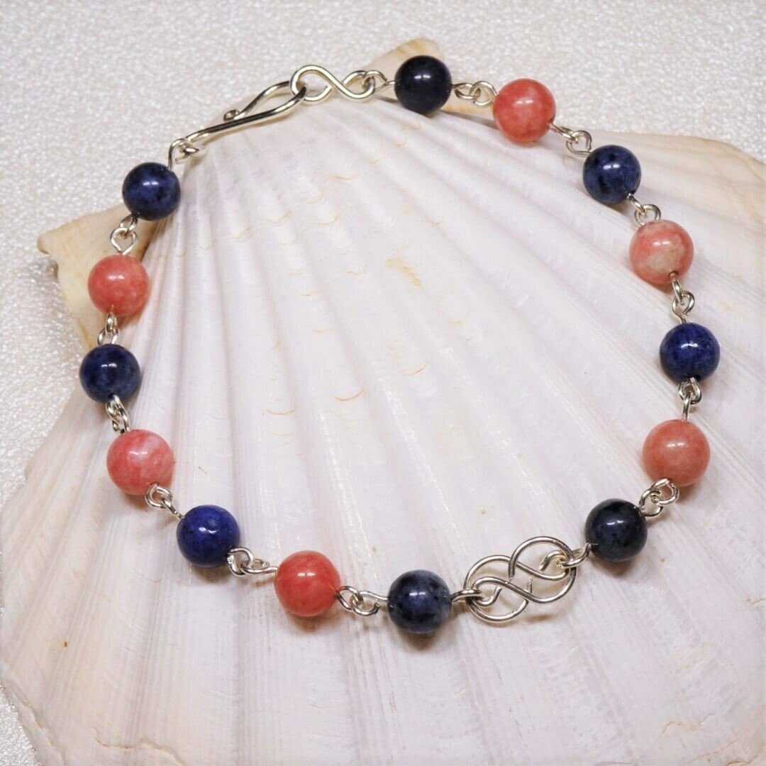 Bracelet dumortierite et thulite en argent