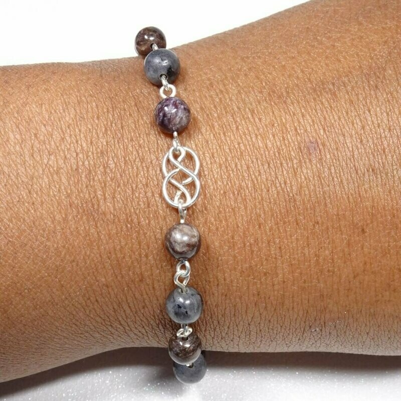 Bracelet charoite et larvikite en argent