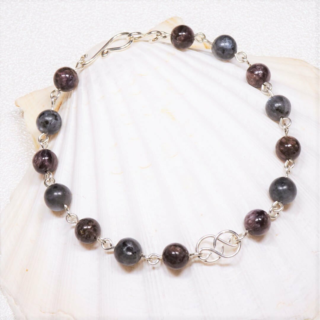 Bracelet charoite et larvikite en argent