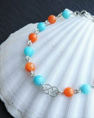 Bracelet amazonite et calcite orange en argent