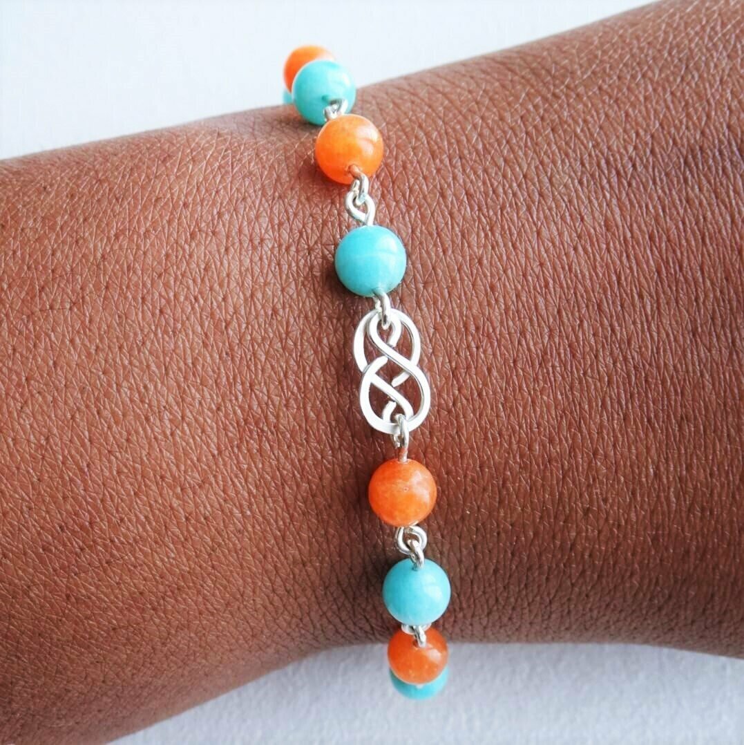 Bracelet amazonite et calcite orange en argent