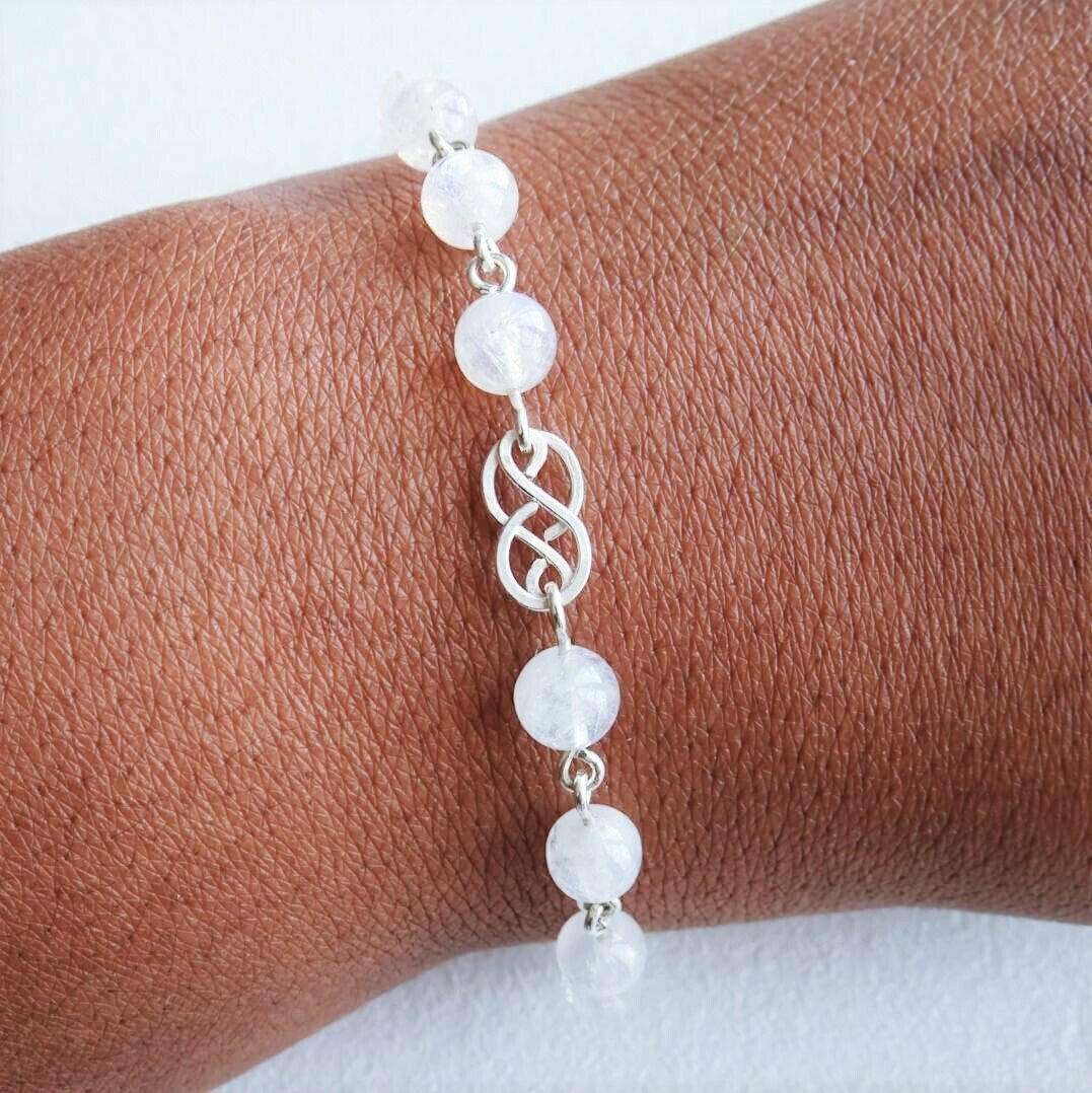 Bracelet pierre de lune blanche en argent