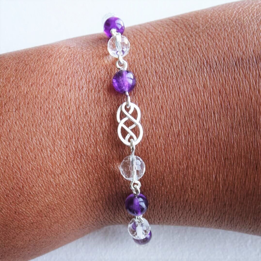 Bracelet améthyste et cristal de roche en argent