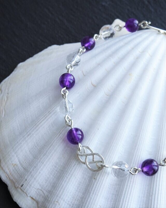 Bracelet améthyste et cristal de roche en argent