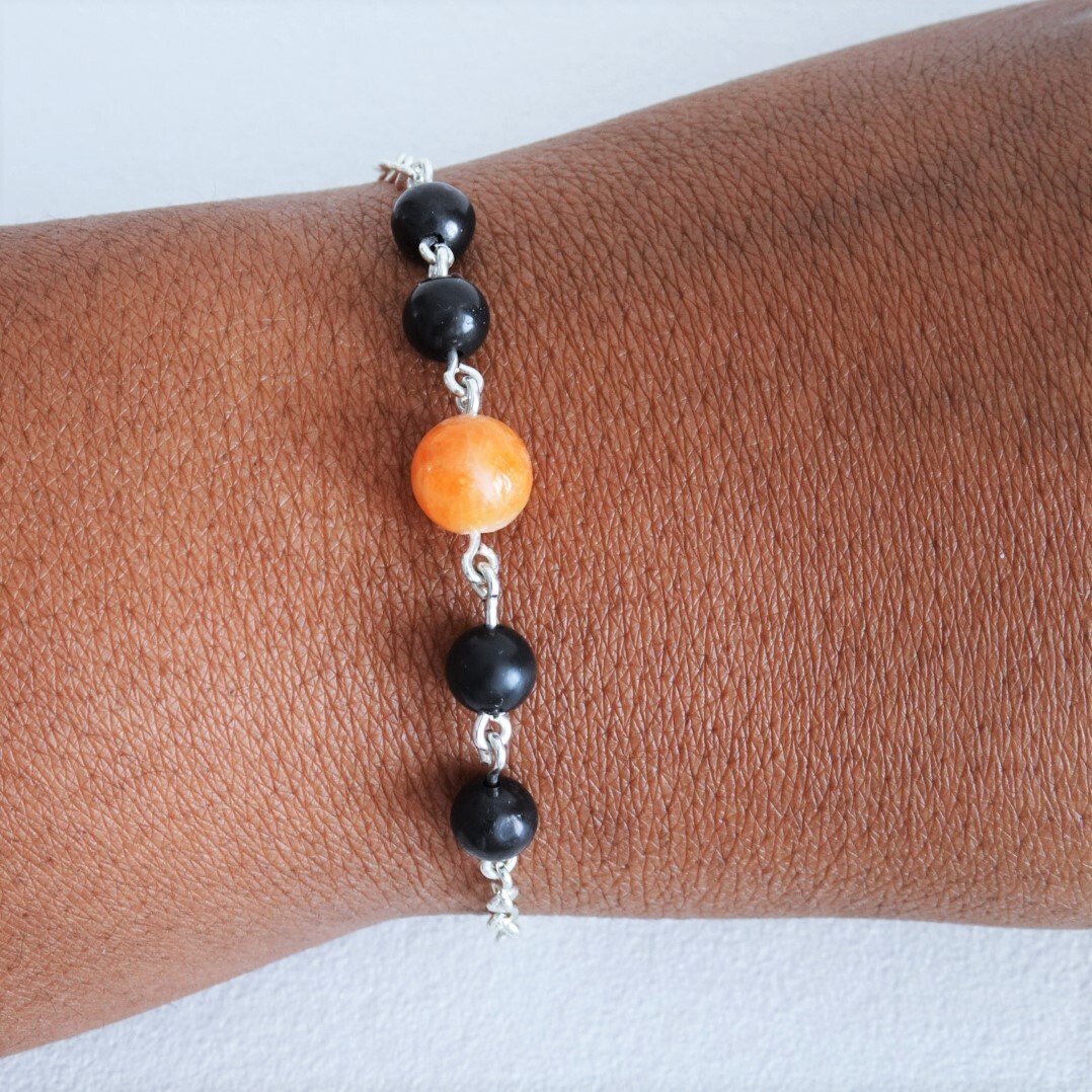 Bracelet fin calcite orange et shungite