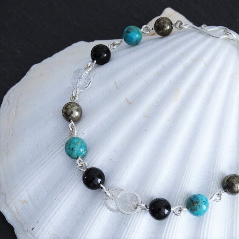 Bracelet pyrite tourmaline et turquoise