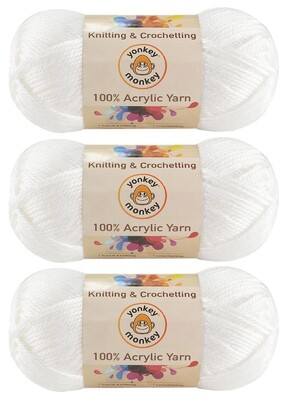 100% Acrylic "White" Yarn 3-Pack Set For Knitting & Crochet DIY Art Craft