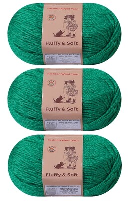 3-Pack "Emerald 007" Fluffy Wool Yarn. Lightweight and Soft. Great for Knitting & Crochet. 50% Wool & 50% Acrylic